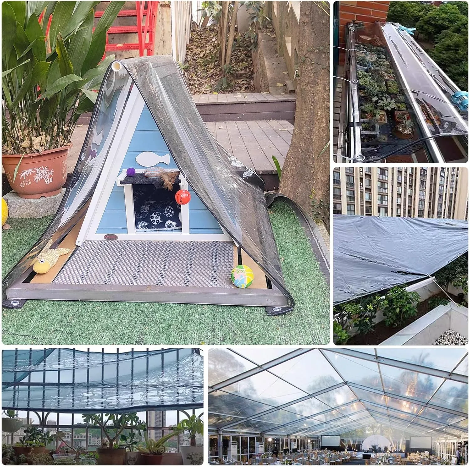 Small Multipurpose Cover, Black Translucent,Heavy Duty 400g/m² PVC Clear s with Eyelets Tarp Sheet Cover Soft Glass Home Garden Outdoor - Groundsheet Windproof Camping Patio(1x1m)
