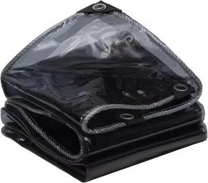 Small Multipurpose Cover, Black Translucent,Heavy Duty 400g/m² PVC Clear s with Eyelets Tarp Sheet Cover Soft Glass Home Garden Outdoor - Groundsheet Windproof Camping Patio(1x1m)