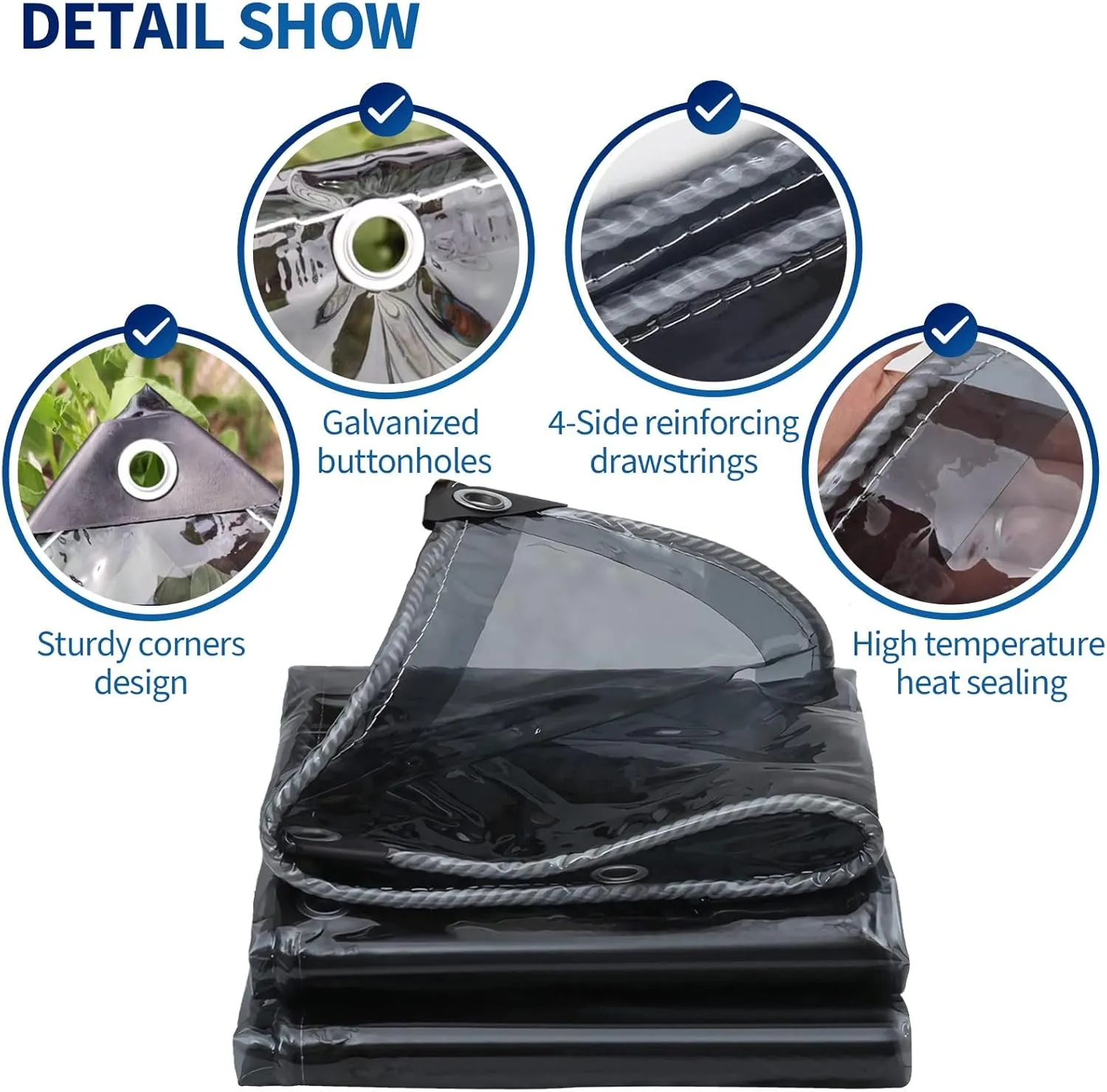 Small Multipurpose Cover, Black Translucent,Heavy Duty 400g/m² PVC Clear s with Eyelets Tarp Sheet Cover Soft Glass Home Garden Outdoor - Groundsheet Windproof Camping Patio(1x1m)