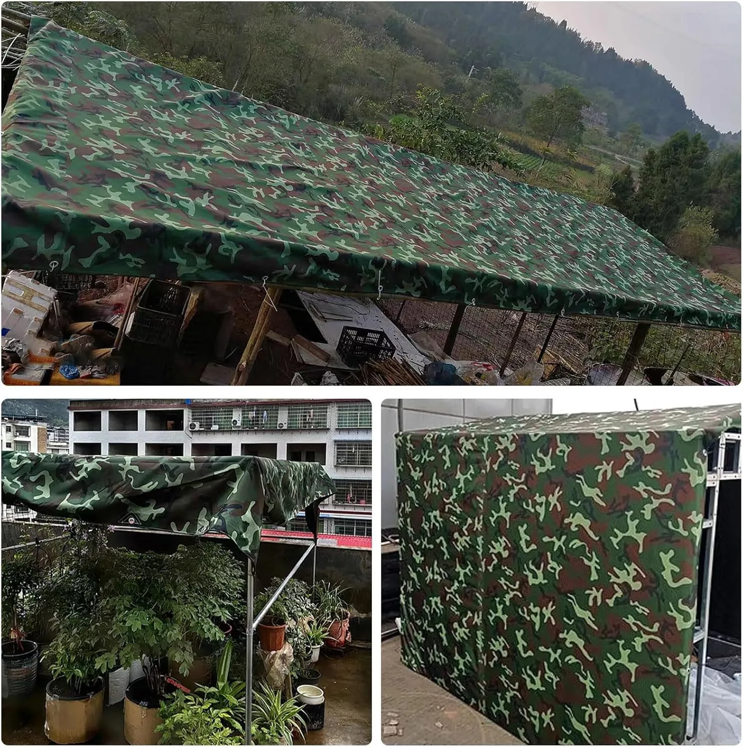 Small Multipurpose Cover, Green Camouflage 450g/m² Heavy Duty Tarps Cover Sheet, 0.4mm Thick Oxford Canvas Tarp for Garden Furniture Shed Outdoor Camping Chicken Shed(1.2x1.8m)