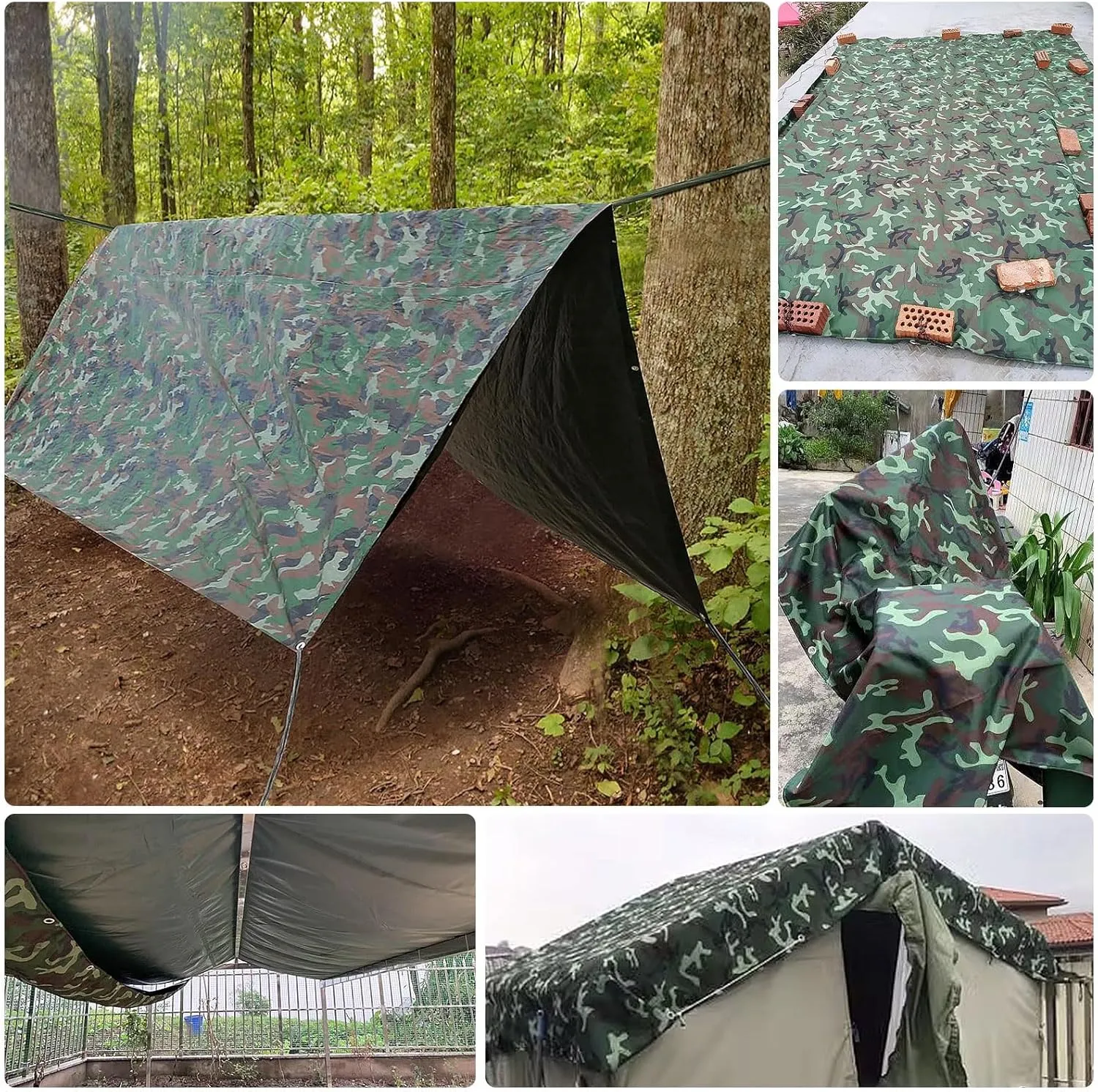 Small Multipurpose Cover, Green Camouflage 450g/m² Heavy Duty Tarps Cover Sheet, 0.4mm Thick Oxford Canvas Tarp for Garden Furniture Shed Outdoor Camping Chicken Shed(1.2x1.8m)