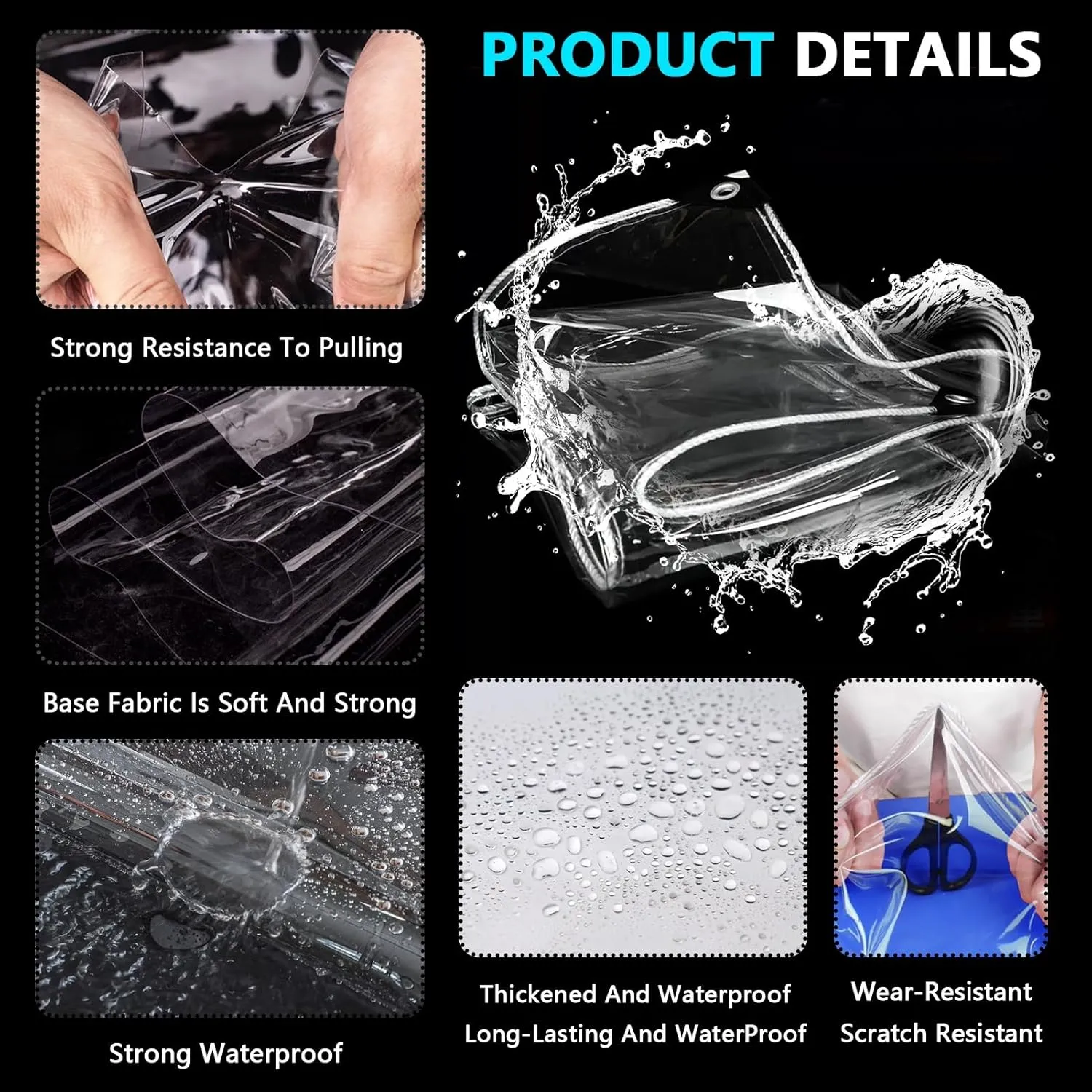 Small Multipurpose Cover, Heavy Duty Clear Tarps Sheet Cover Plastic Sheeting with Eyelets，PVC Transparent Sheet for Outdoor Use(1x1m)