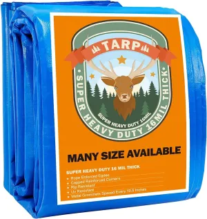 Small Tarp, Tarps Heavy Duty Waterproof 8x12, Waterproof Plastic Poly 16 Mil Thick Tarpaulin with Metal Grommets Every 19.5 Inches - Emergency Rain Shelter, Outdoor Cover, and Camping Use