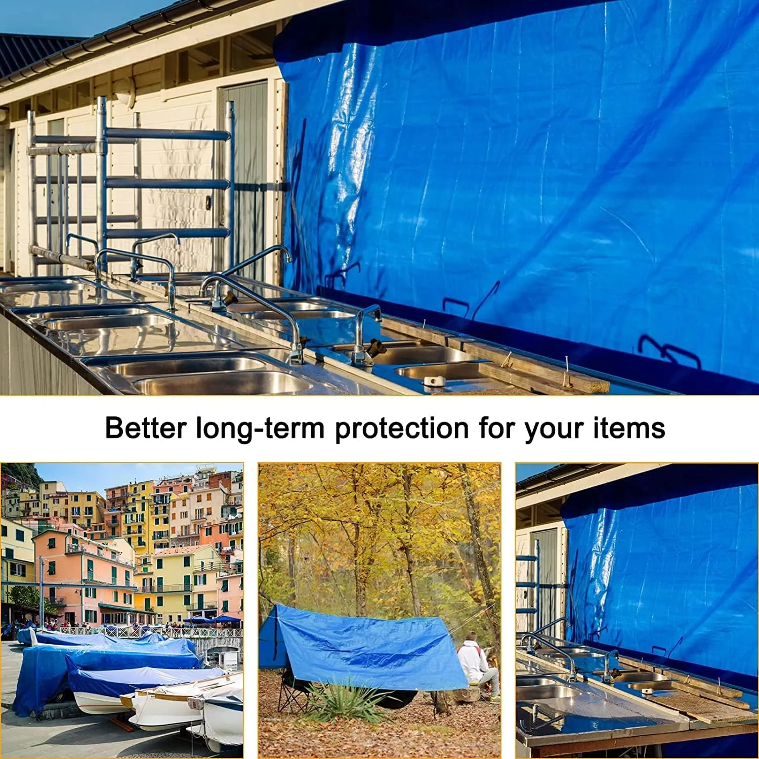 Small Tarp, Tarps Heavy Duty Waterproof 8x12, Waterproof Plastic Poly 16 Mil Thick Tarpaulin with Metal Grommets Every 19.5 Inches - Emergency Rain Shelter, Outdoor Cover, and Camping Use