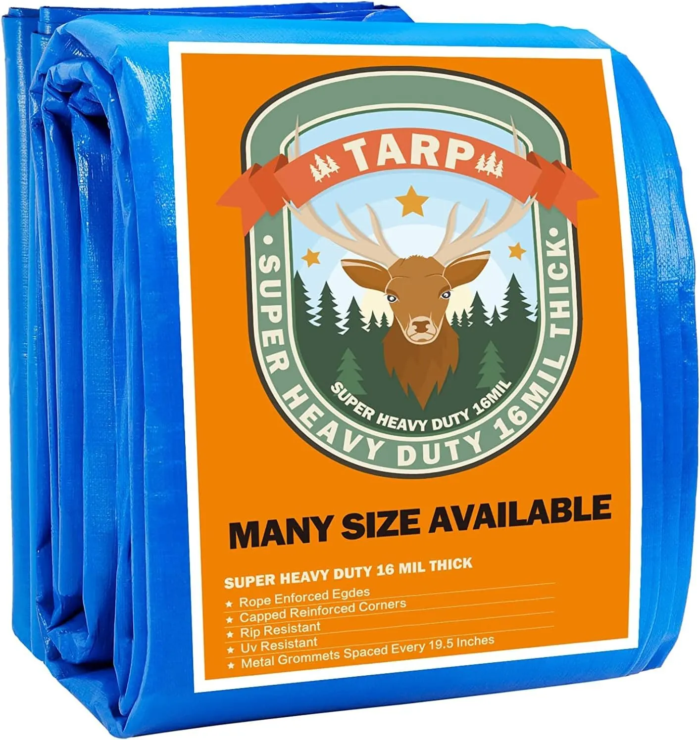 Small Tarp, Tarps Heavy Duty Waterproof 8x12, Waterproof Plastic Poly 16 Mil Thick Tarpaulin with Metal Grommets Every 19.5 Inches - Emergency Rain Shelter, Outdoor Cover, and Camping Use