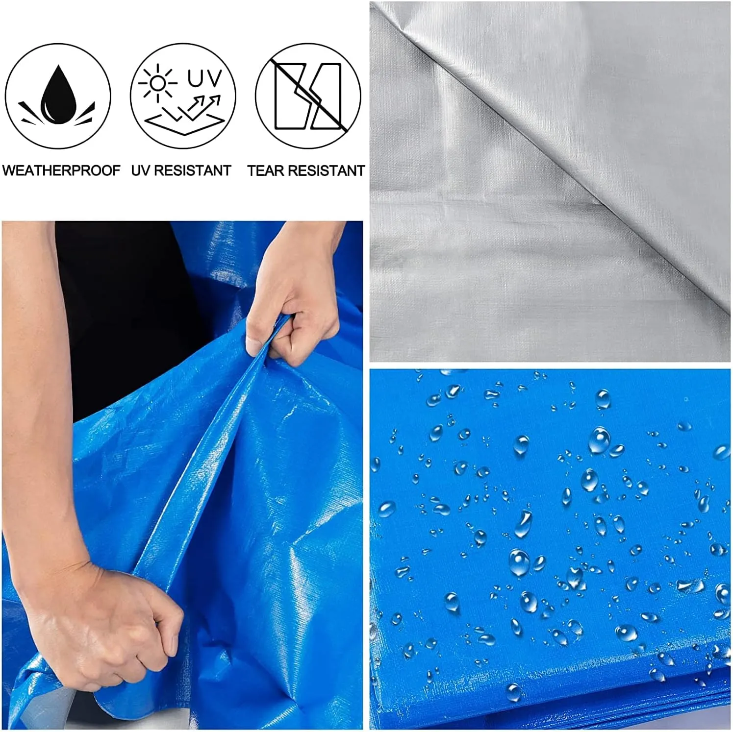 Small Tarp, Tarps Heavy Duty Waterproof 8x12, Waterproof Plastic Poly 16 Mil Thick Tarpaulin with Metal Grommets Every 19.5 Inches - Emergency Rain Shelter, Outdoor Cover, and Camping Use