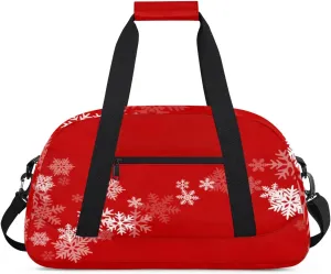 Snow Flower Gym Duffel Bag for Men Women Red Background Sports Tote Bag with Adjustable Shoulder Strap for Dance Gymnastics Traveling Outdoor Camping Overnight Stay