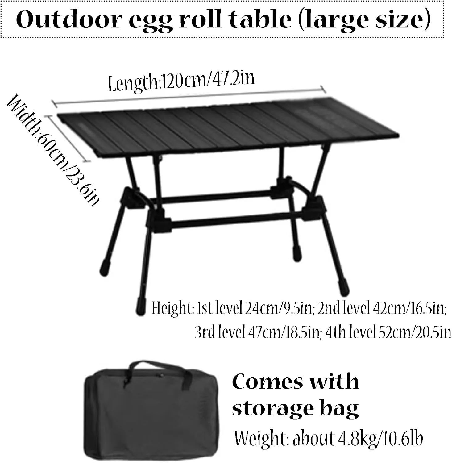 SOBOUR Liftable Camping Table Aluminum Folding Camping Table Low Picnic Table Portable Roll-Up Desktop with Storage Bag Outdoor