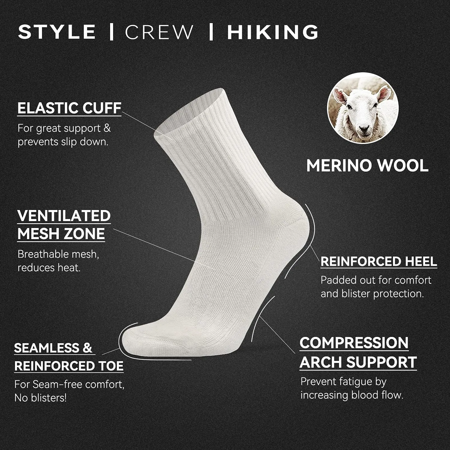 Socks Daze Merino Wool Cushioned Hiking Socks for Men Women, Warm Crew Walking & Boot Socks for Trekking, Work, Outdoor