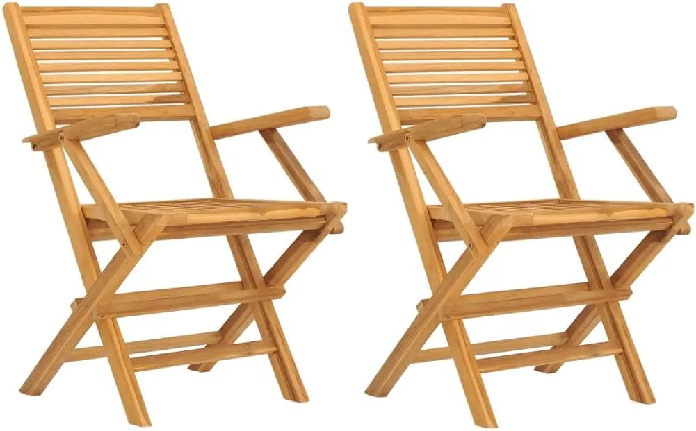 Solid Teak Wood Folding Patio Chairs 2 Pack 21.7"x24.4"x35.4" Outdoor Furniture with Slatted Design for Poolside Camping Beach Backyard