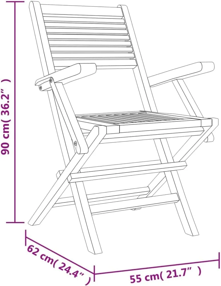Solid Teak Wood Folding Patio Chairs 2 Pack 21.7"x24.4"x35.4" Outdoor Furniture with Slatted Design for Poolside Camping Beach Backyard