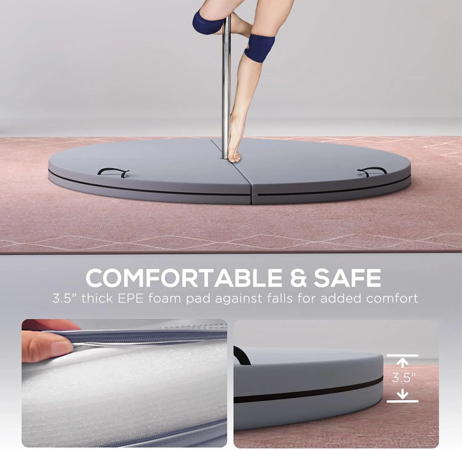 Soozier Pole Dance Crash Mat, 5ft Wide Foldable Pole Padding Crash Pad with Carrying Handles and 3.5" Thick EPE Foam for Dance Training and Exercise