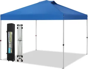 Sophia & William Canopy Tent Pop Up 10x10 ft, Outdoor Patio Portable Commercial Canopies Shelter Heavy Duty Straight Legs with Roller Bag, 8 Stakes, 4 Guy Ropes, UPF50 , Blue