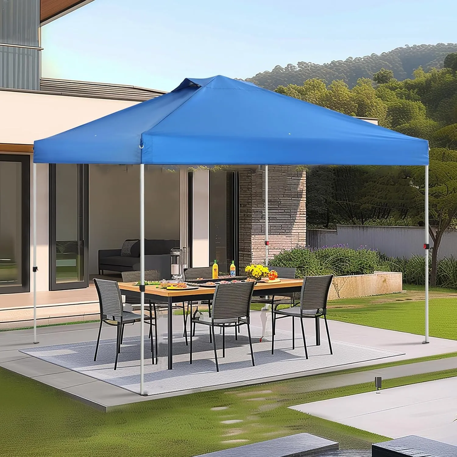 Sophia & William Canopy Tent Pop Up 10x10 ft, Outdoor Patio Portable Commercial Canopies Shelter Heavy Duty Straight Legs with Roller Bag, 8 Stakes, 4 Guy Ropes, UPF50 , Blue