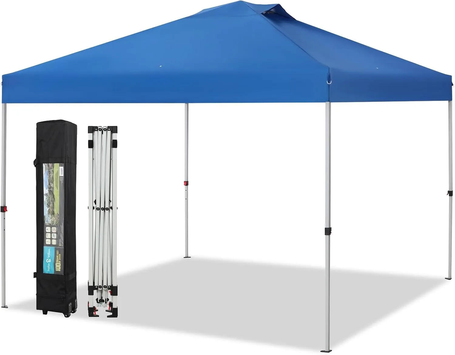 Sophia & William Canopy Tent Pop Up 10x10 ft, Outdoor Patio Portable Commercial Canopies Shelter Heavy Duty Straight Legs with Roller Bag, 8 Stakes, 4 Guy Ropes, UPF50 , Blue