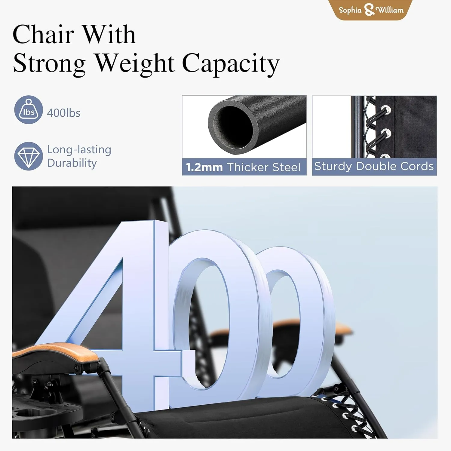 Sophia & William Oversize Zero Gravity Chair 2 Pack, Padded Lounge Chair with Free Cup Holder, Supports 350 LBS (Black)