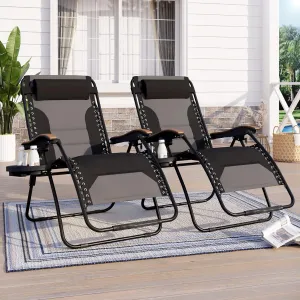 Sophia & William Oversize Zero Gravity Chair 2 Pack, Padded Lounge Chair with Free Cup Holder, Supports 350 LBS (Black)