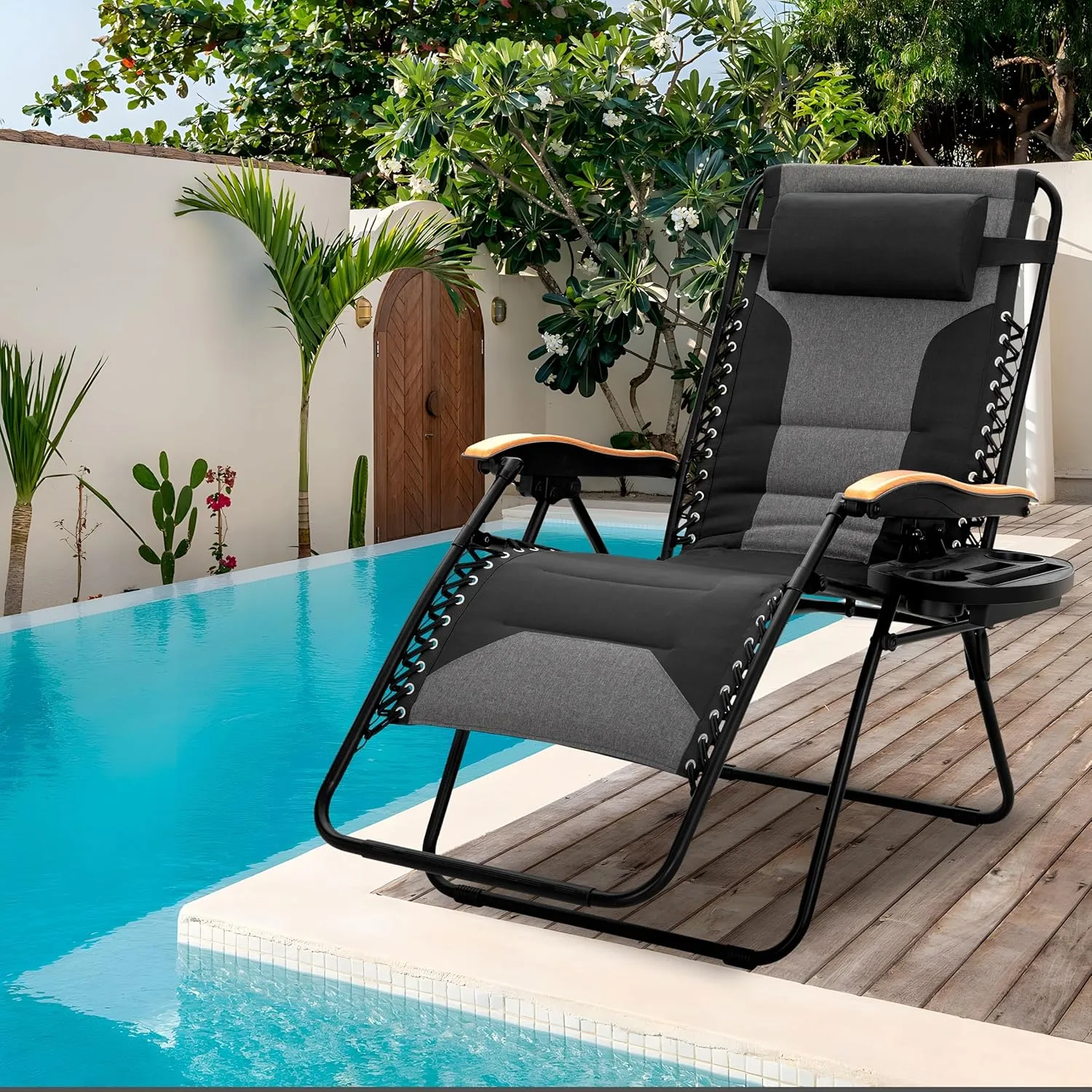 Sophia & William Oversize Zero Gravity Chair 2 Pack, Padded Lounge Chair with Free Cup Holder, Supports 350 LBS (Black)