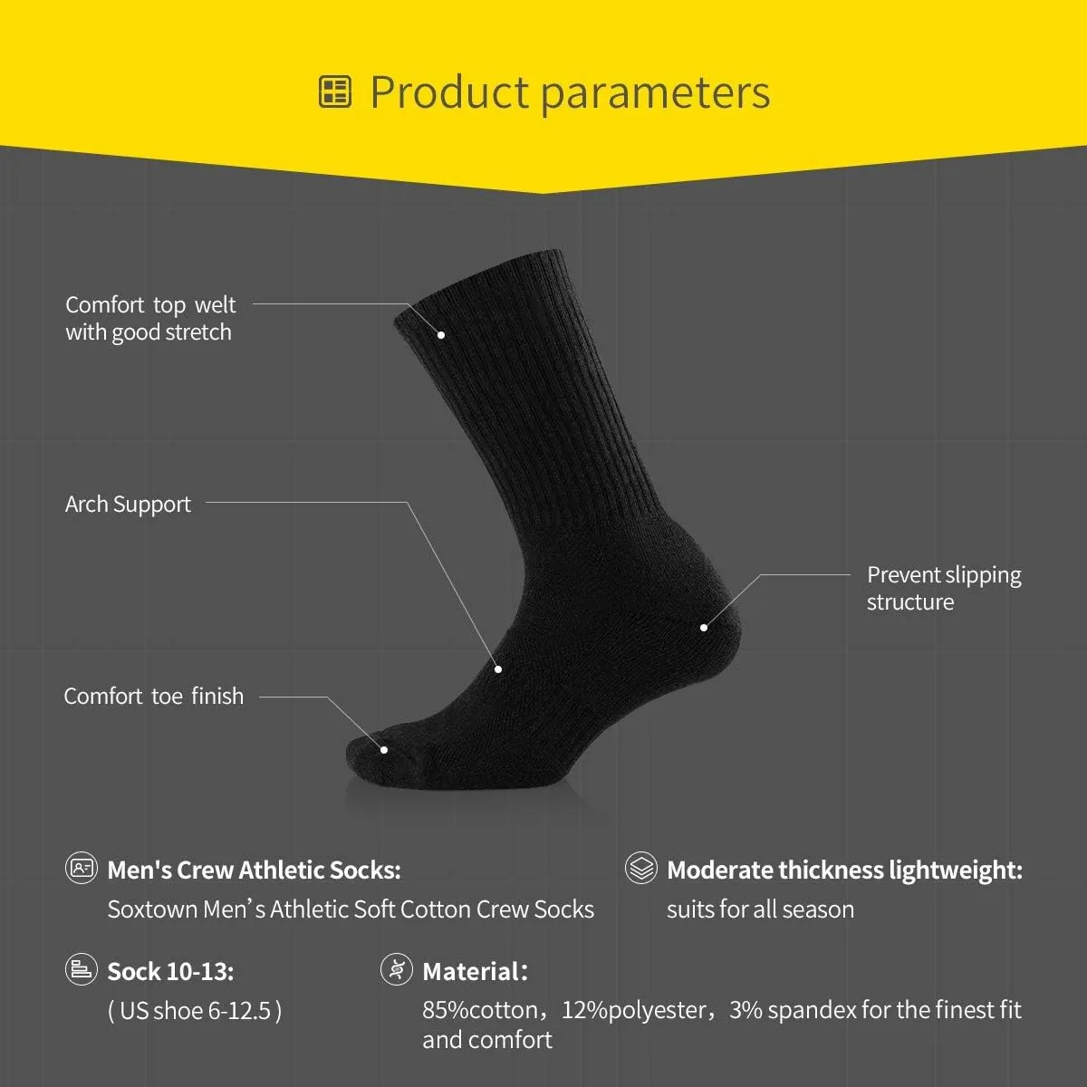 SOX TOWN Unisex Cushioned Crew Training Athletic Socks Men & Women with Combed Cotton Moisture Wicking Breathable Performance