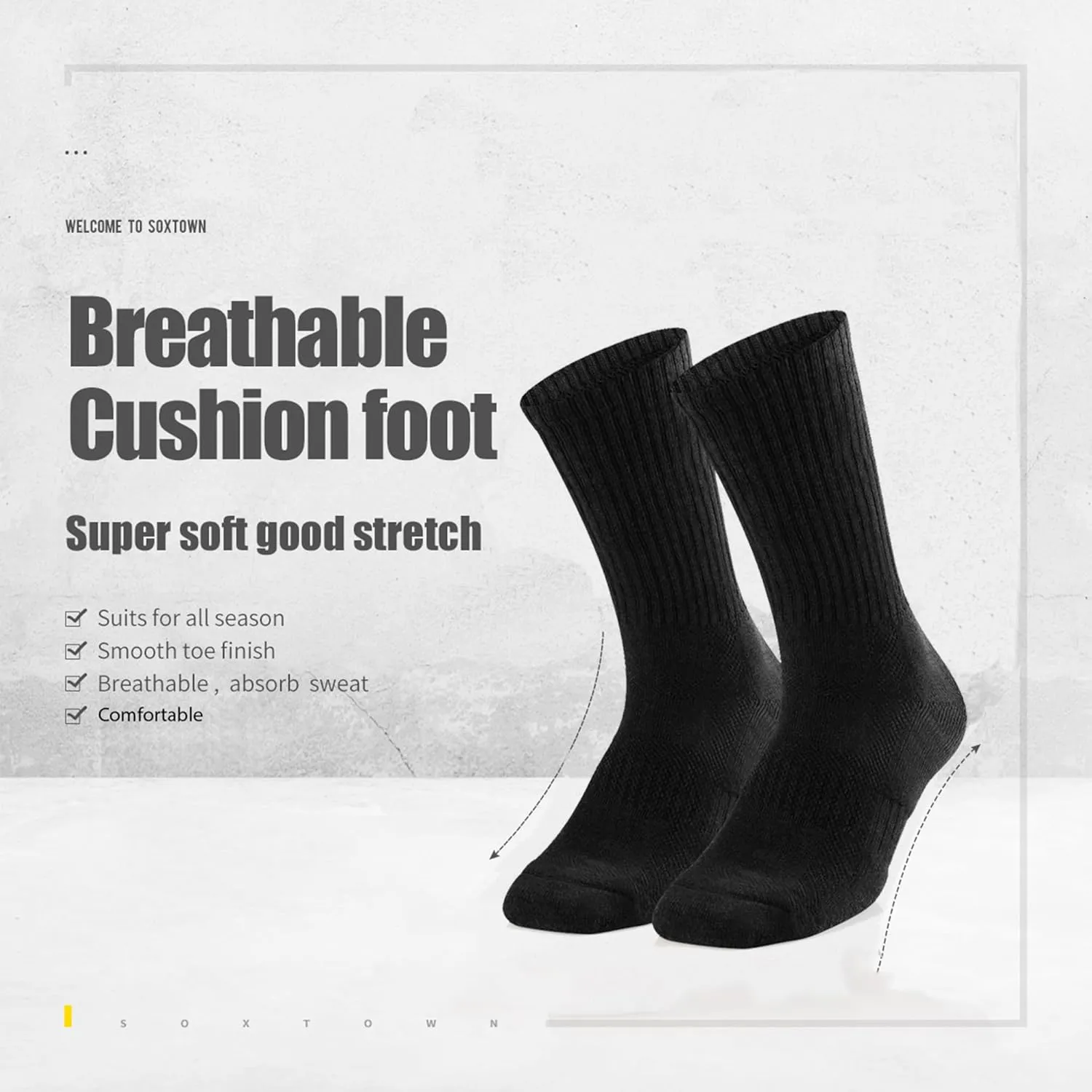 SOX TOWN Unisex Cushioned Crew Training Athletic Socks Men & Women with Combed Cotton Moisture Wicking Breathable Performance