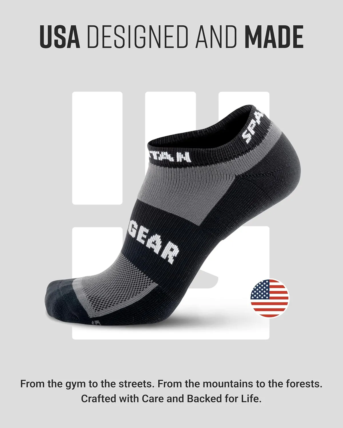 Spartan Race No-Show Running Socks, Cushioned, Non-Slip, Breathable Compression Athletic Ankle Socks, 2-Pack