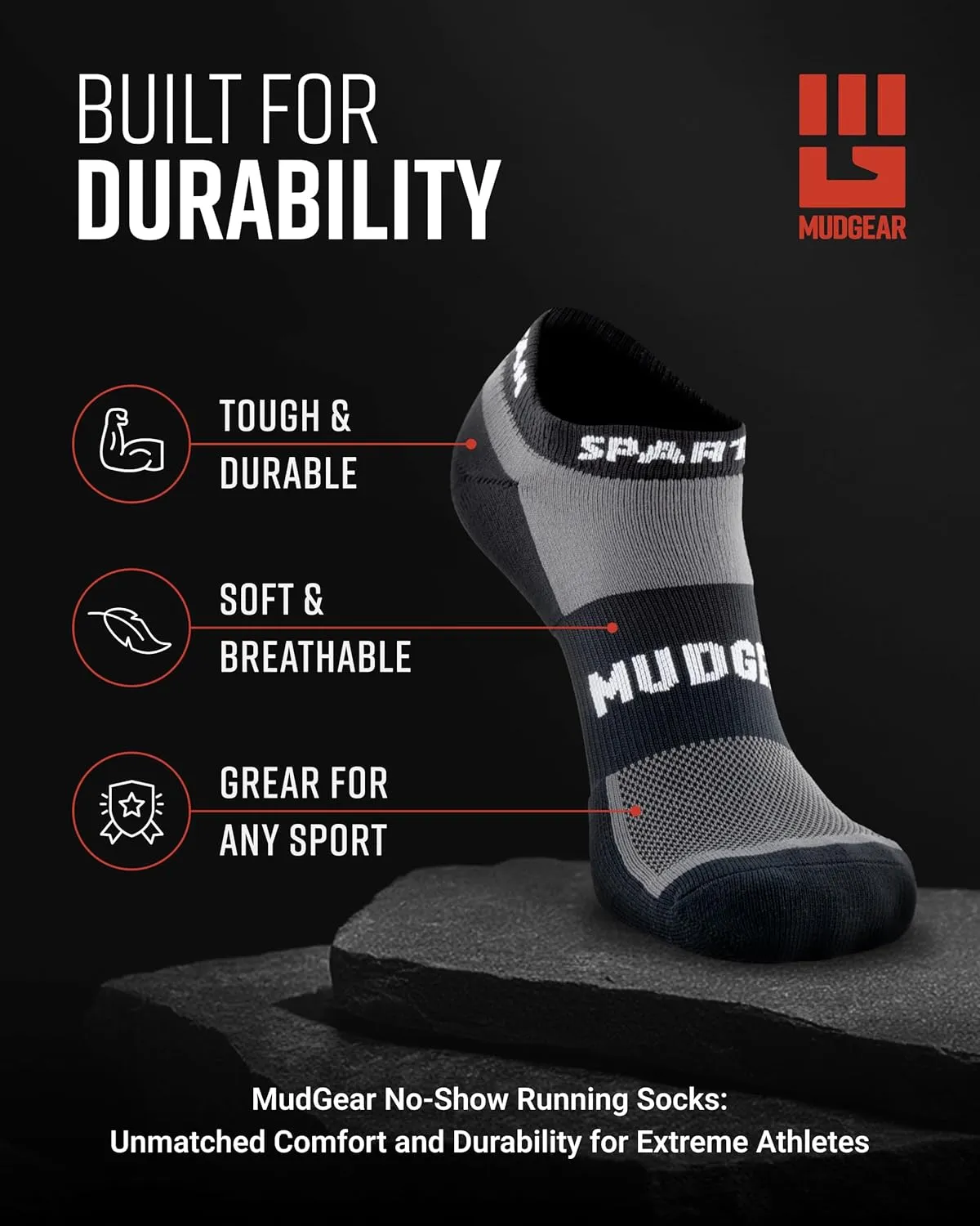 Spartan Race No-Show Running Socks, Cushioned, Non-Slip, Breathable Compression Athletic Ankle Socks, 2-Pack