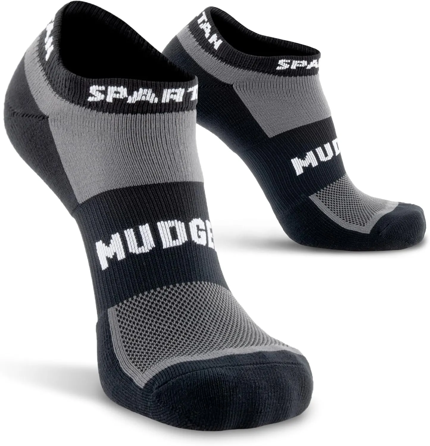 Spartan Race No-Show Running Socks, Cushioned, Non-Slip, Breathable Compression Athletic Ankle Socks, 2-Pack