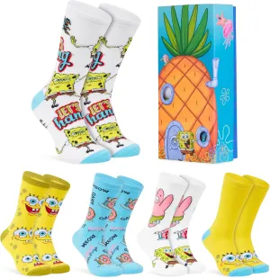 SpongeBob SquarePants Mens Socks, 5-Pack Socks Men 7.5-10.5, Funny Gifts for Men