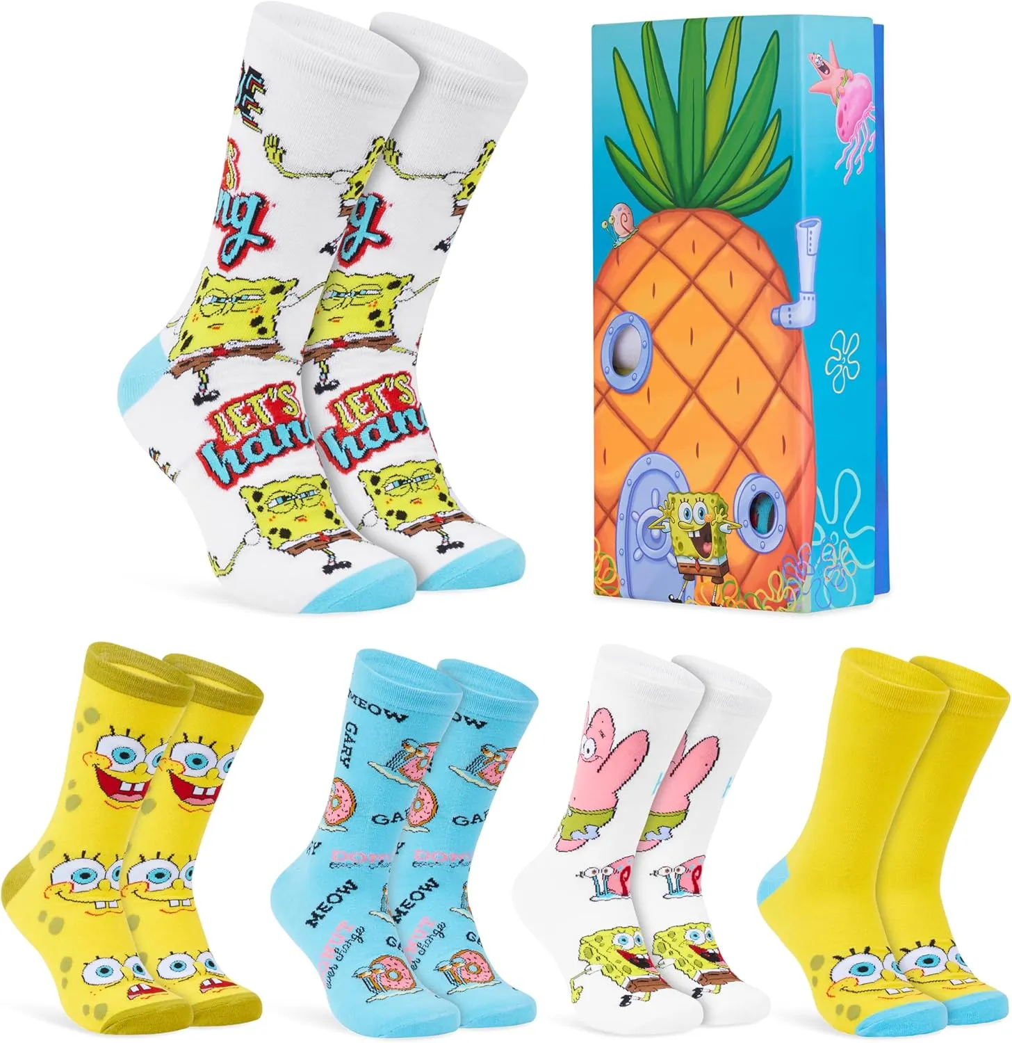 SpongeBob SquarePants Mens Socks, 5-Pack Socks Men 7.5-10.5, Funny Gifts for Men