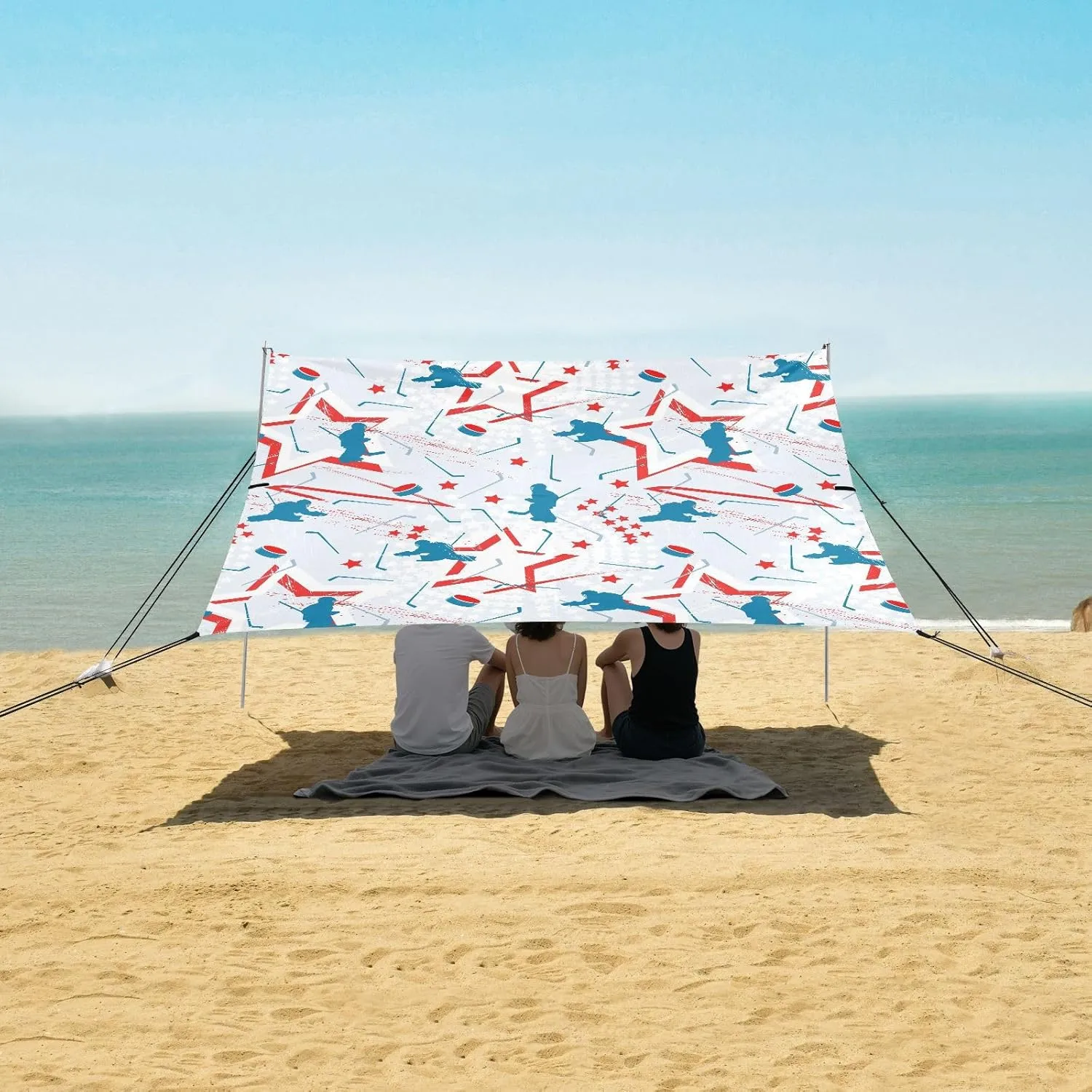 Sport Hockey Goalkeeper Pattern Beach Camping Tent Sun Shelter for Whole Family, Beach Shade Canopy with UPF50  UV Protection,Easy Set Up and Carry,Outdoor Shade for Trips, Fishing, Backyard Fu