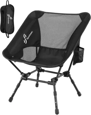 Sportneer Lawn Chairs: 3 Heights Adjustable Camping Chairs for Adults with 2 Side Pockets - Compact & Portable Folding Chairs for Outside, Backpacking, Hiking, Picnic and Travel (1, Black)