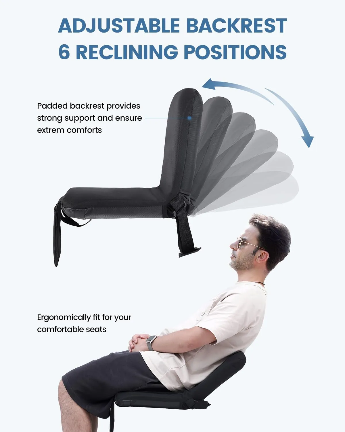 Sportneer Stadium Seats with Back Support: 6 Reclining Position Folding Bleacher Chairs with Back and Cushion - Padded Bleacher Seats with Shoulder Strap & Storage pocket for Events, Outdoors, Camping