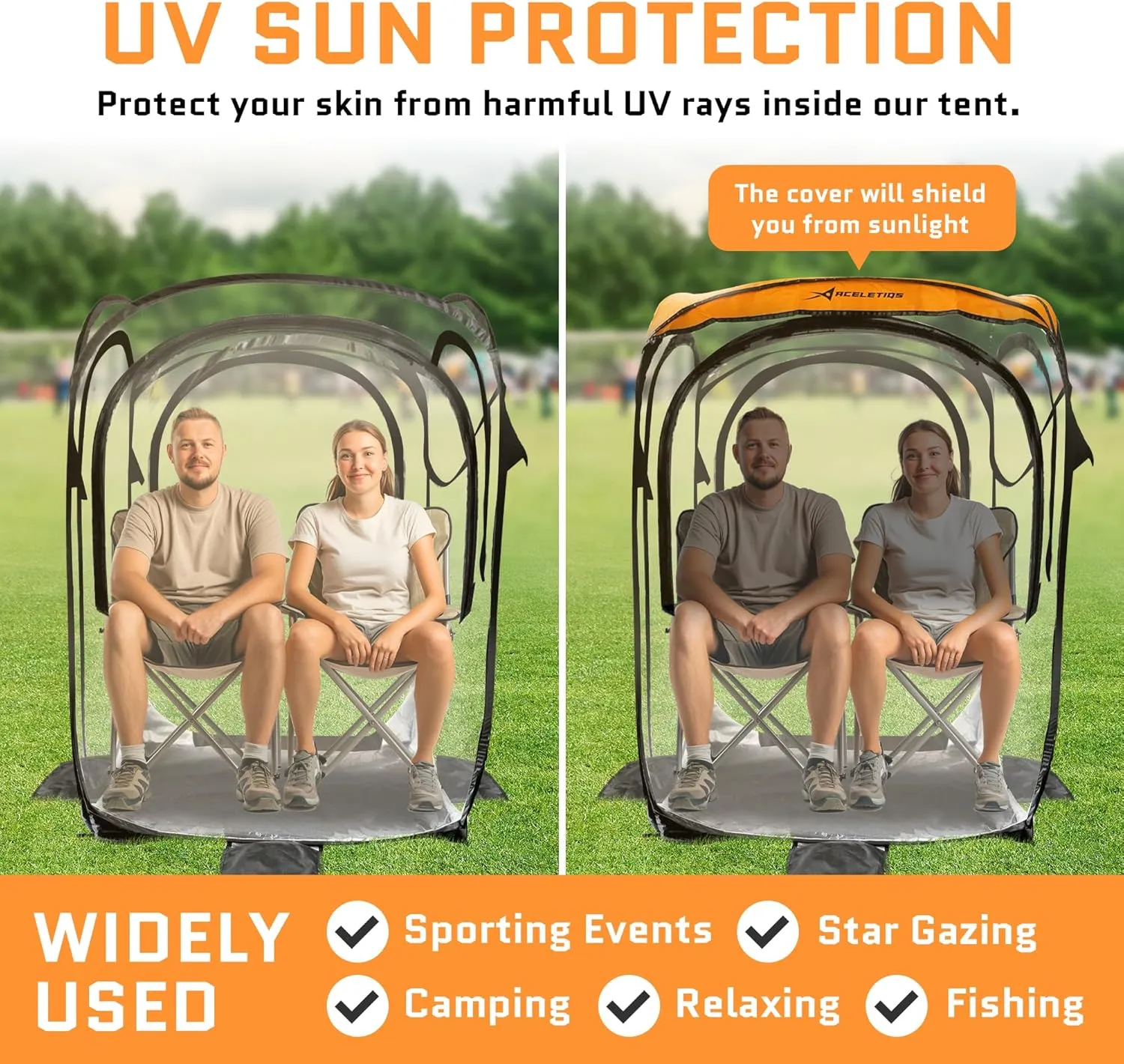 Sports Tent Shelter, Instant Weather Pod Pop Up Tent Shelter with Carry Bag, Clear View Bubble Tent for Watching Sports Events, Camping, Fishing, Portable & Foldable