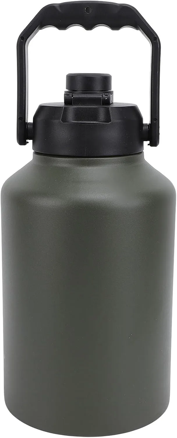 Sports Water Bottle Insulated Stainless Steel Vacuum Double Wall for All Day Hydration Ideal for Workouts Camping with TPR Bottom Handle for Gym Travel Fishing (Green)
