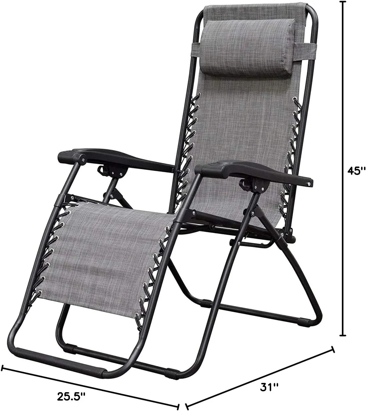Sports Zero Gravity Outdoor Portable Folding Camping Lawn Deck Patio Pool Recliner Lounge Chair for Adults, Adjustable Headrest, Gray