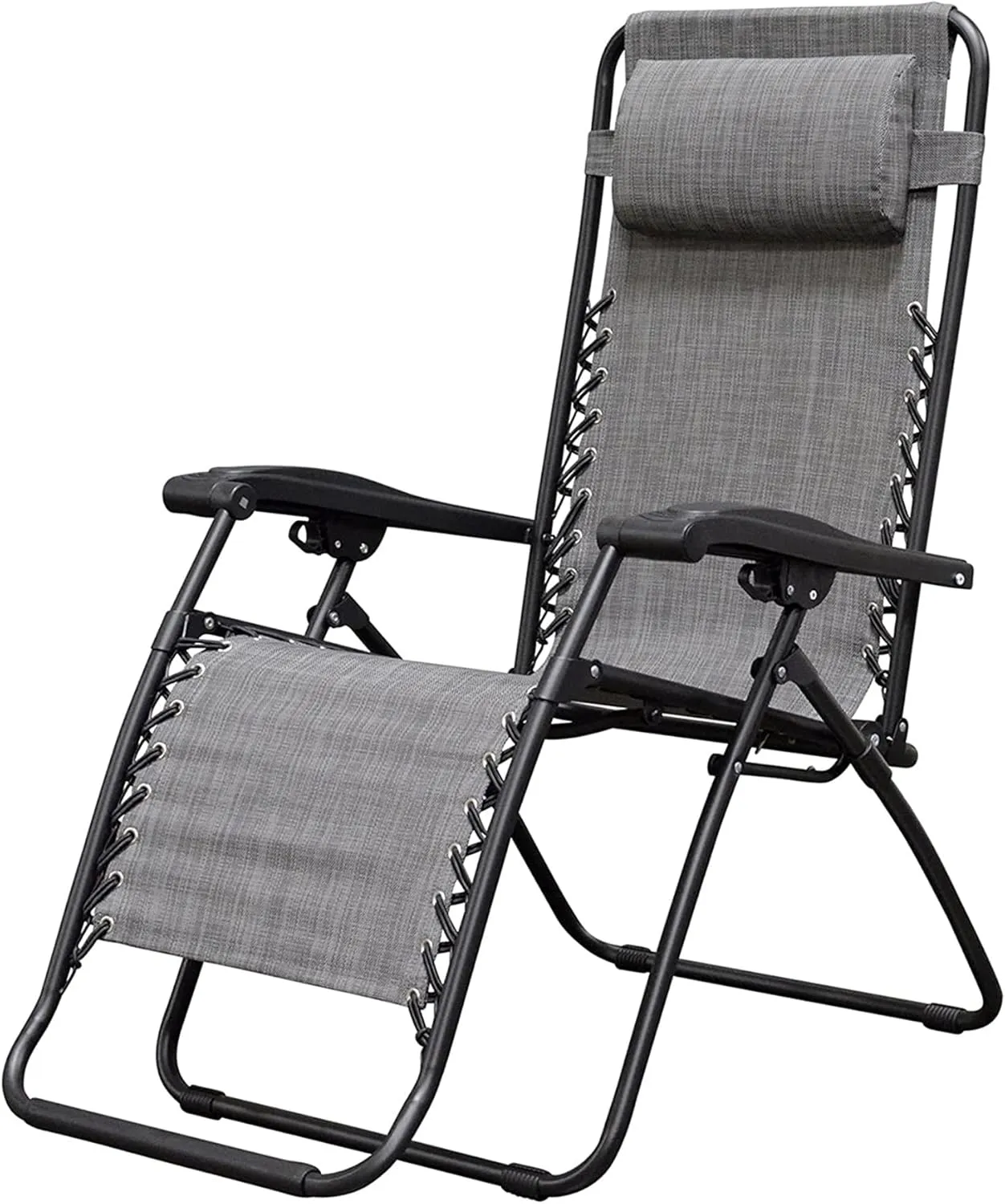 Sports Zero Gravity Outdoor Portable Folding Camping Lawn Deck Patio Pool Recliner Lounge Chair for Adults, Adjustable Headrest, Gray
