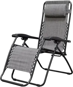 Sports Zero Gravity Outdoor Portable Folding Camping Lawn Deck Patio Pool Recliner Lounge Chair for Adults, Adjustable Headrest, Gray