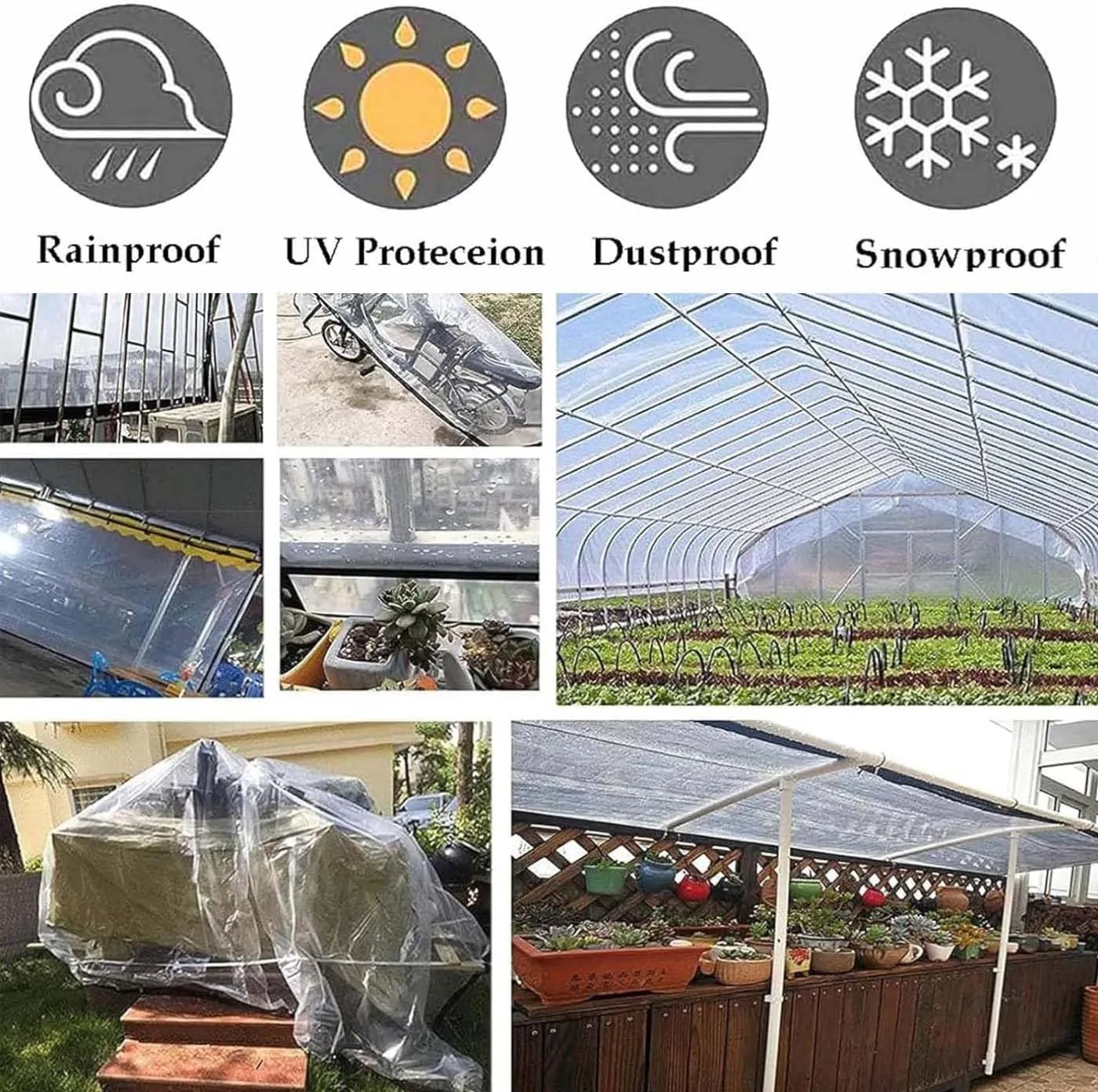 SRHIMEOS Transparent Tarp Waterproof 5.9x13.1ft, Clear Tarpaulin with Grommets and Reinforced Edges, Heavy Duty Plastic Tarps Cover, for Outdoor and Indoor Use