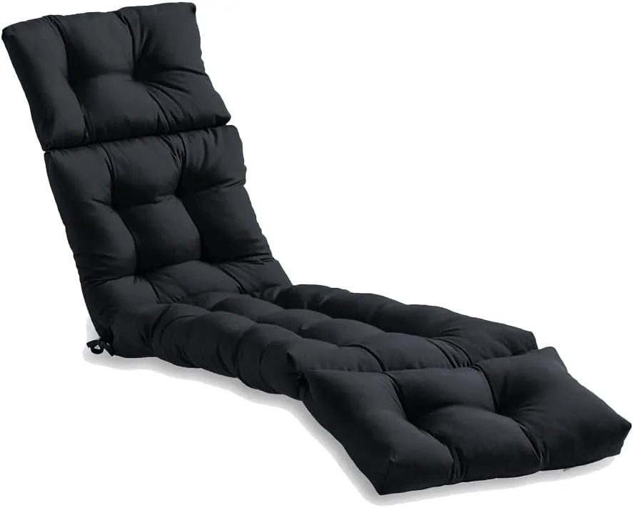 Srutirbo Chaise Lounge Chair Cushions Long Bench Cushion for Outdoor Furniture, All Weather Replacement Indoor Outdoor Padded Recliner Chair Cushion with Non-Slip Back Elastic Sleeve (Black)