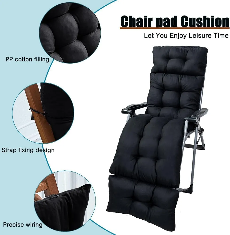 Srutirbo Chaise Lounge Chair Cushions Long Bench Cushion for Outdoor Furniture, All Weather Replacement Indoor Outdoor Padded Recliner Chair Cushion with Non-Slip Back Elastic Sleeve (Black)