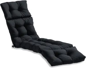 Srutirbo Chaise Lounge Chair Cushions Long Bench Cushion for Outdoor Furniture, All Weather Replacement Indoor Outdoor Padded Recliner Chair Cushion with Non-Slip Back Elastic Sleeve (Black)