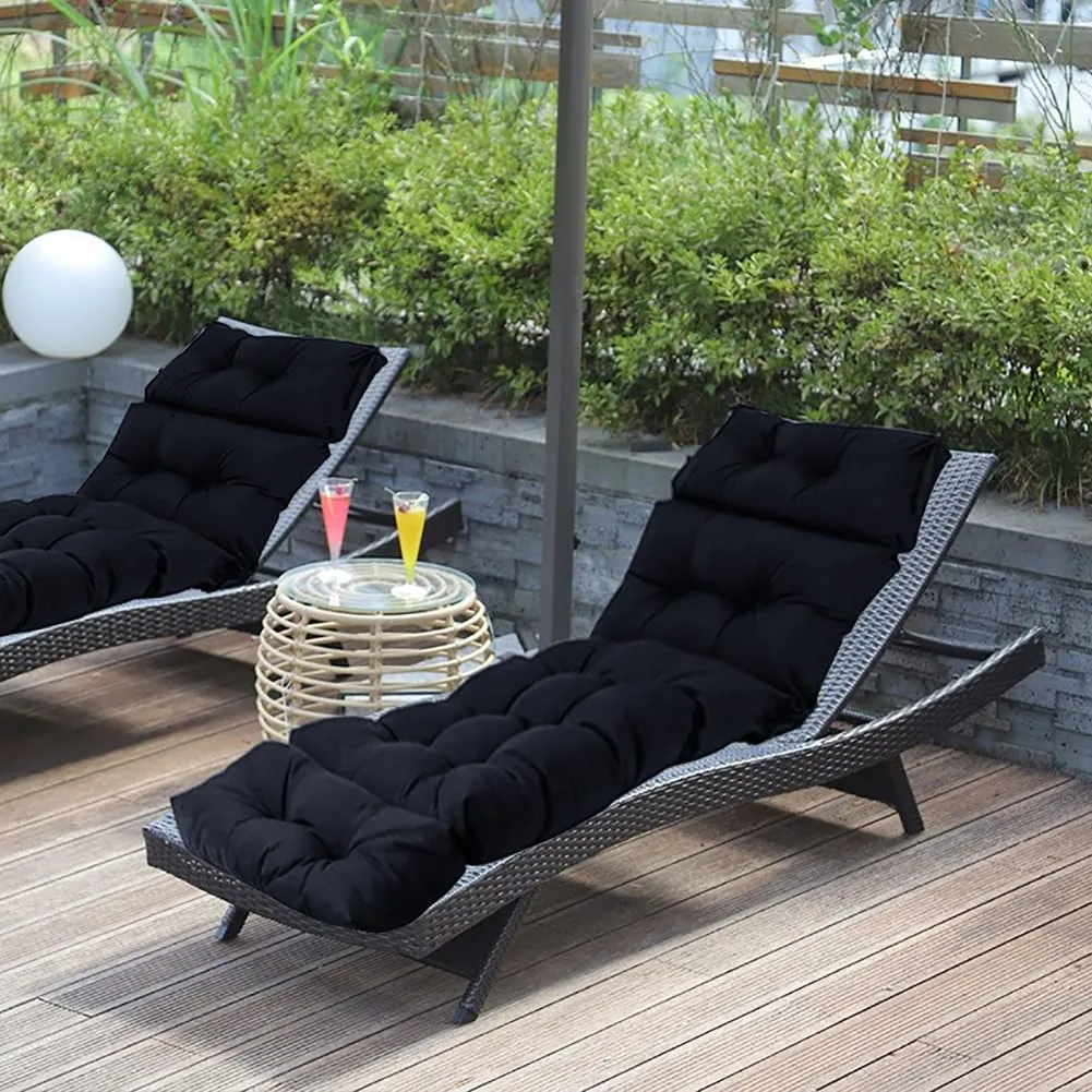Srutirbo Chaise Lounge Chair Cushions Long Bench Cushion for Outdoor Furniture, All Weather Replacement Indoor Outdoor Padded Recliner Chair Cushion with Non-Slip Back Elastic Sleeve (Black)