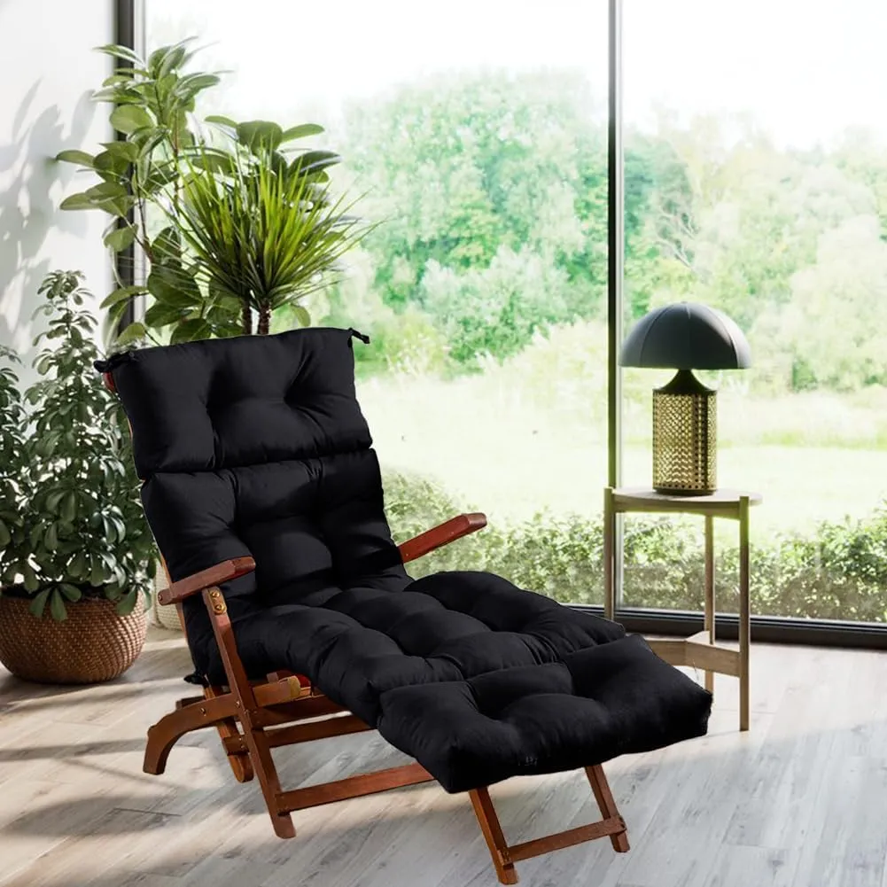 Srutirbo Chaise Lounge Chair Cushions Long Bench Cushion for Outdoor Furniture, All Weather Replacement Indoor Outdoor Padded Recliner Chair Cushion with Non-Slip Back Elastic Sleeve (Black)