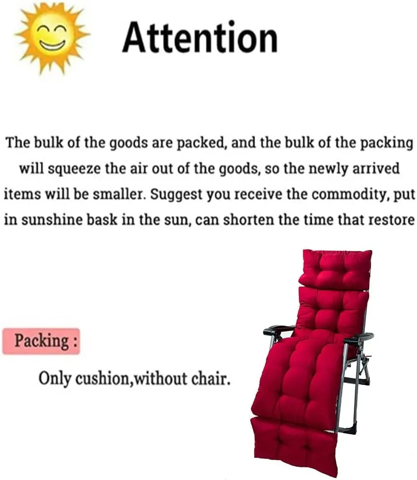 Srutirbo Chaise Lounge Chair Cushions Long Bench Cushion for Outdoor Furniture, All Weather Replacement Indoor Outdoor Padded Recliner Chair Cushion with Non-Slip Back Elastic Sleeve (Burgundy)