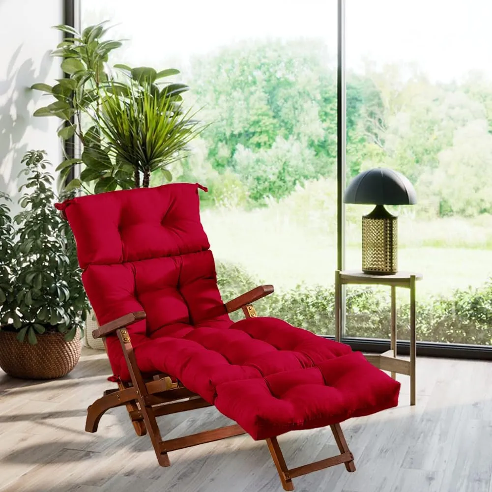 Srutirbo Chaise Lounge Chair Cushions Long Bench Cushion for Outdoor Furniture, All Weather Replacement Indoor Outdoor Padded Recliner Chair Cushion with Non-Slip Back Elastic Sleeve (Burgundy)