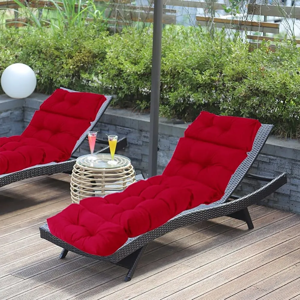 Srutirbo Chaise Lounge Chair Cushions Long Bench Cushion for Outdoor Furniture, All Weather Replacement Indoor Outdoor Padded Recliner Chair Cushion with Non-Slip Back Elastic Sleeve (Burgundy)