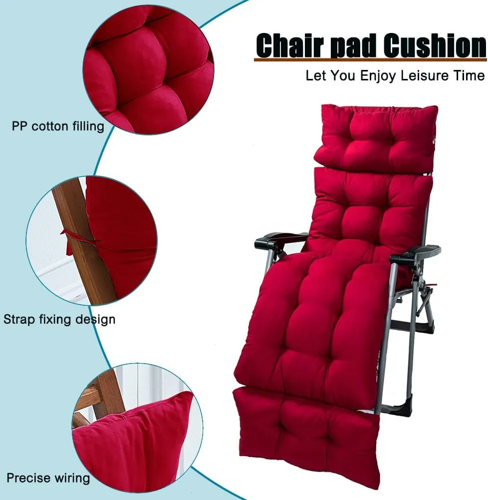 Srutirbo Chaise Lounge Chair Cushions Long Bench Cushion for Outdoor Furniture, All Weather Replacement Indoor Outdoor Padded Recliner Chair Cushion with Non-Slip Back Elastic Sleeve (Burgundy)