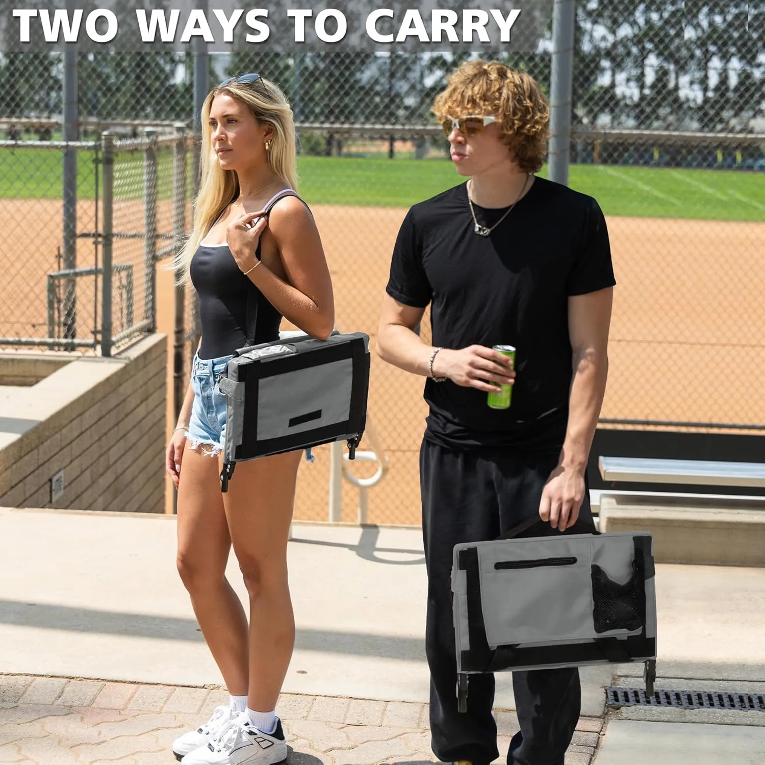 Stadium Seat for Bleachers with Back Support and Wide Padded Cushion Stadium Chair - Includes Shoulder Strap and Cup Holder