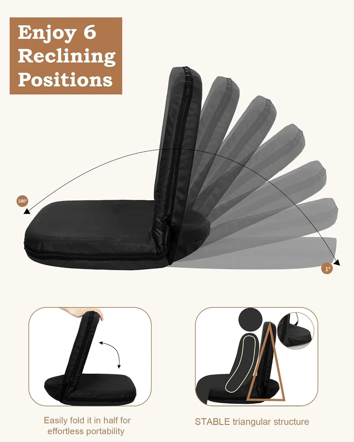 Stadium Seat with Back Support - Stable Bleacher Chairs with Back and Cushion Waterproof Portable Widen Thick 6-Position Reclining Stadium Bleacher for Sport Events