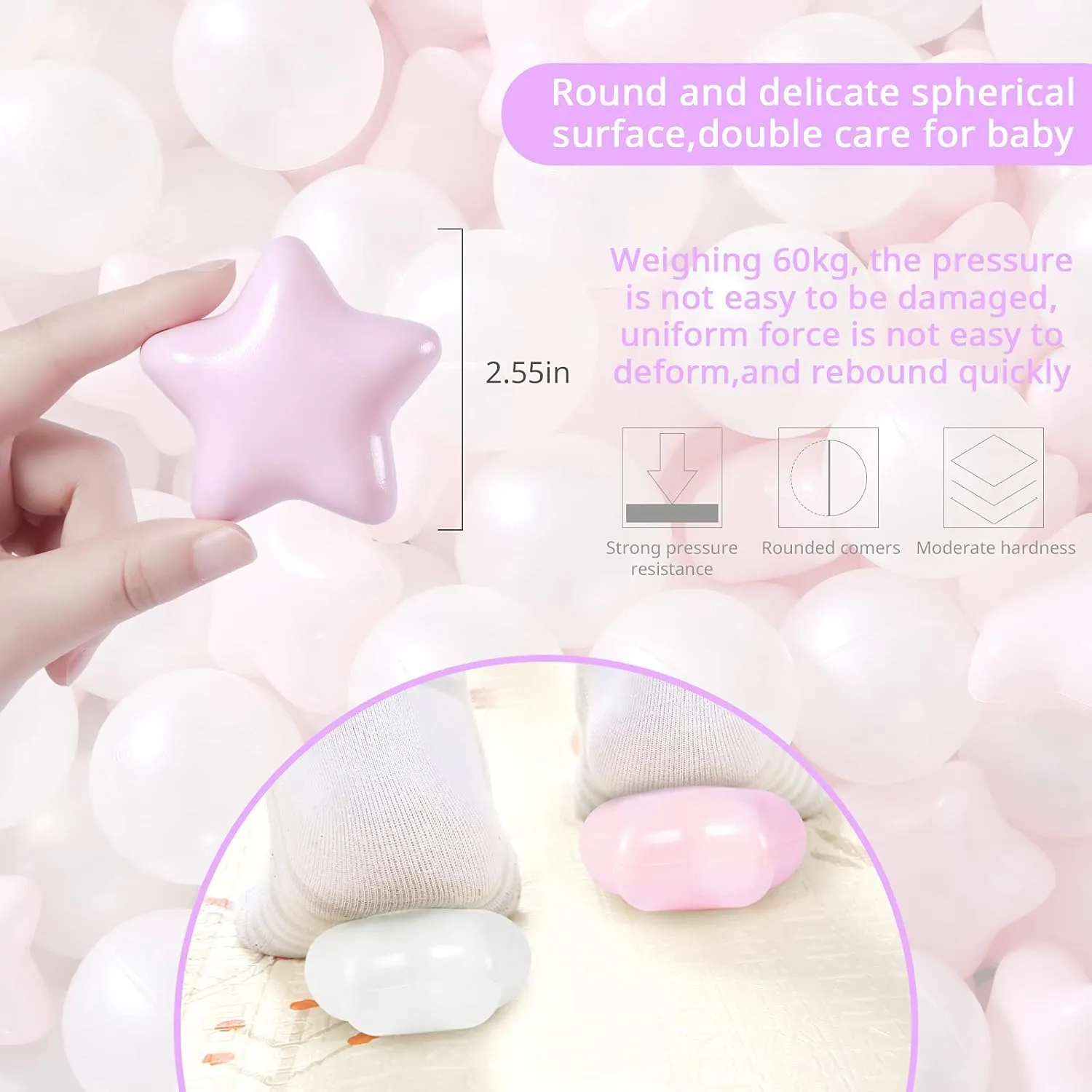 STARBOLO Ball Pit Balls Pack of 100 - BPA&Phthalate Free Non-Toxic Crush Proof Play Pit Soft Plastic Ball for 1 2 3 4 5 Years Old Toddlers Baby Kids Birthday Pool Tent Party